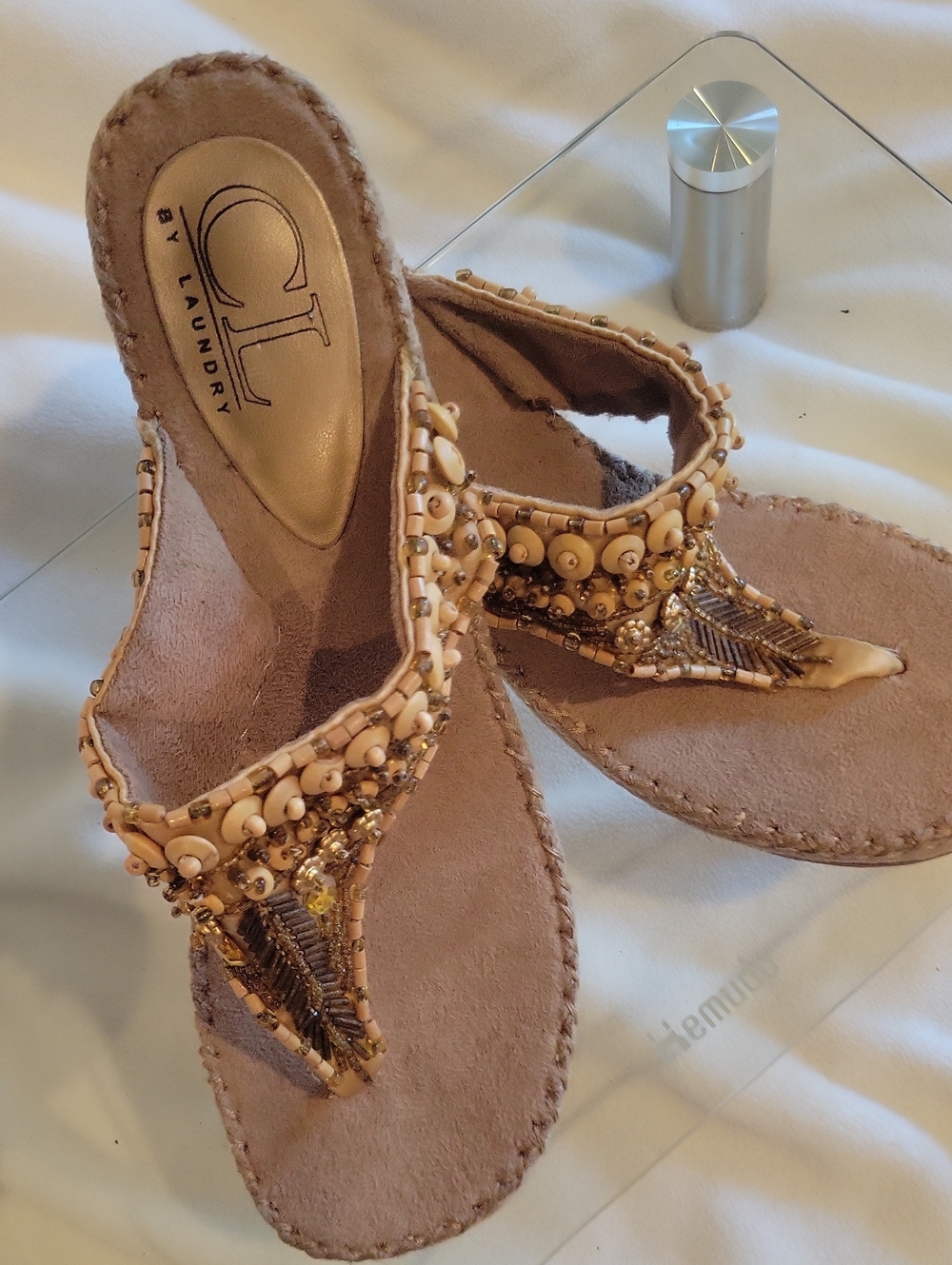 CL by Laundry Nude Beaded T-strap Sandals